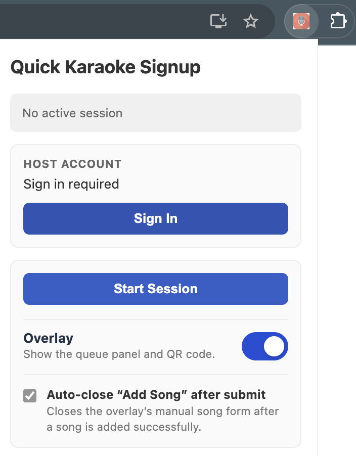 Quick Karaoke Signup extension settings